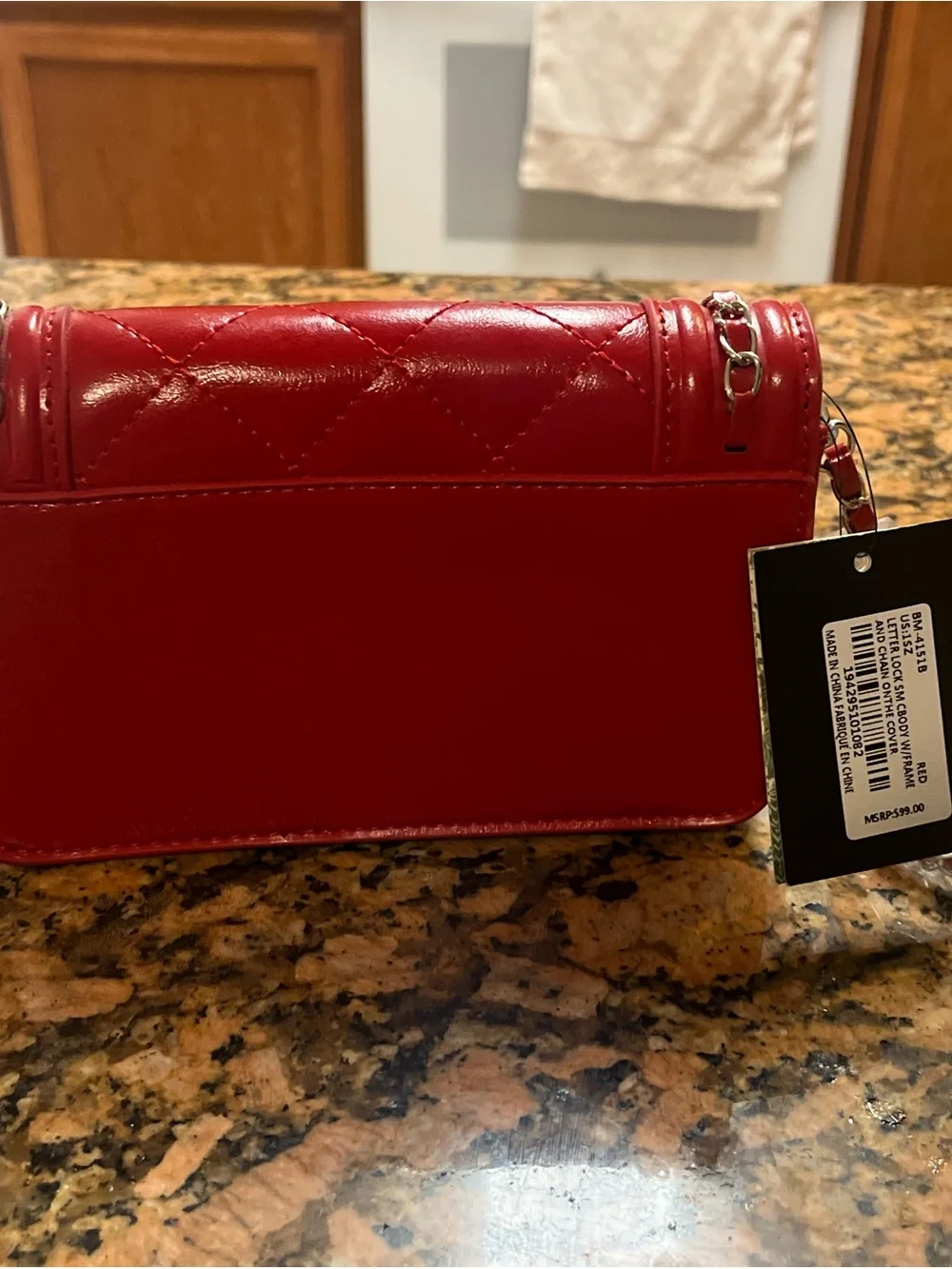Badgley Mischka Red Quilted Vegan Leather Chain Crossbody - Picture 2 of 5